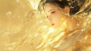 金色飘逸国风女子形象