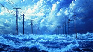 海浪中的电线杆奇幻景象