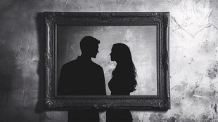 框中情侣剪影浪漫瞬间