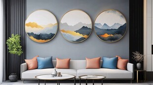 现代客厅装饰 圆形山水挂画