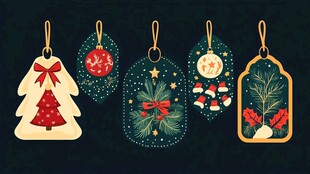 圣诞精美吊牌装饰插画