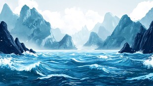 海畔山峦 壮阔水墨风光