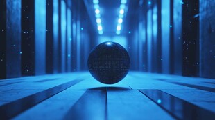 未来感悬浮球于光影通道中