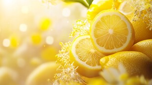 阳光照耀下的鲜柠檬果实