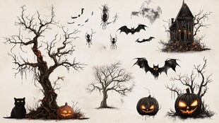 万圣节恐怖元素插画集合