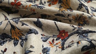 花卉图案亚麻布料特写