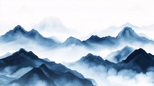 水墨群山间 云雾缥缈景