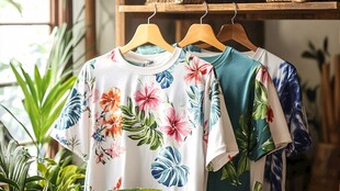热带花卉印花短袖T恤展示