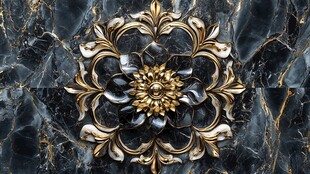 黑金大理石上的华丽花纹