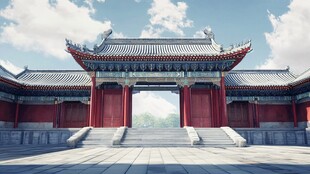 中式古建筑大门壮丽景观