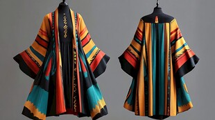 民族风彩色条纹长款披风