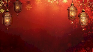 红色背景下的华丽灯笼装饰
