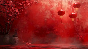喜庆中式红背景灯笼场景