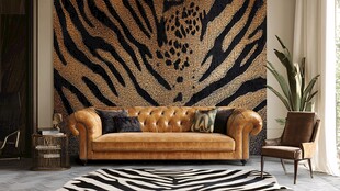 豹纹墙下的时尚客厅一角