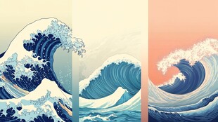 三联海浪艺术插画