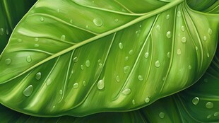 带水珠的翠绿阔叶