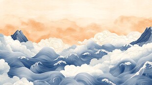 云海漫卷巍峨群山图景