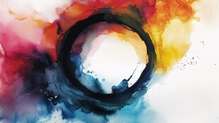 水墨风多彩圆环艺术画作