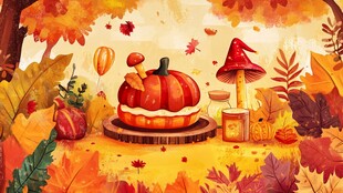 秋日南瓜奇幻场景插画