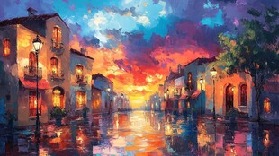 黄昏下的梦幻浪漫街道