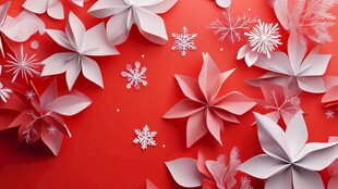 红色背景上的纸艺雪花花朵