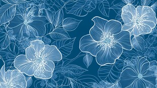 蓝底花卉线条图案背景