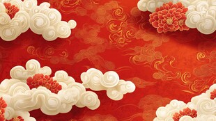 中式红底祥云花卉图案