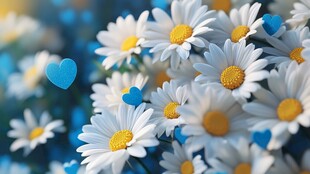 雏菊与爱心的浪漫花卉图