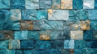 蓝绿色石砌墙面纹理图