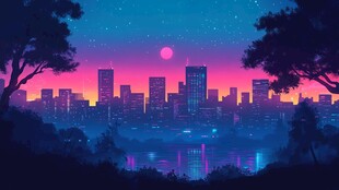 梦幻都市夜景与自然交融