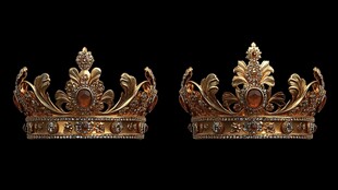 华丽复古金皇冠饰品展示