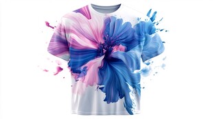 多彩花卉图案时尚T恤