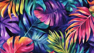 多彩热带植物叶子图案