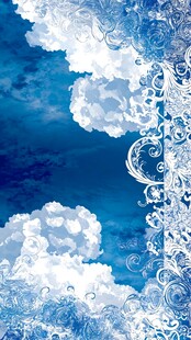 梦幻蓝白云朵花边背景图