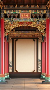 中式古典华丽建筑门廊