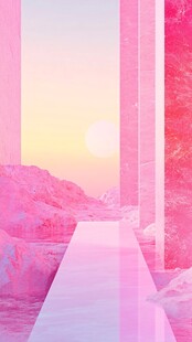 梦幻粉色夕阳下的通道