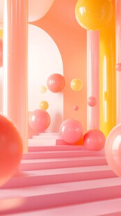 梦幻糖果色阶梯气球场景