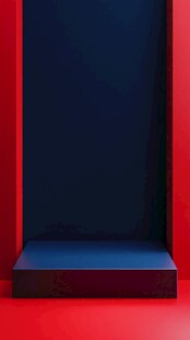红蓝配色的简约展示空间