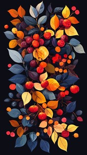 秋季缤纷果实与多彩树叶