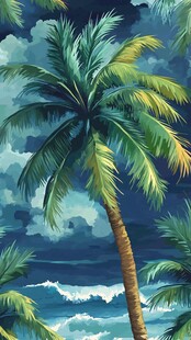 热带椰林海景插画