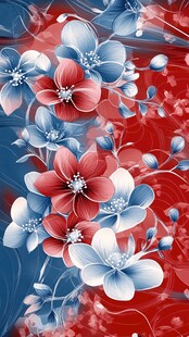 红蓝花卉绚丽图案设计