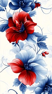 红蓝花卉图案装饰插画