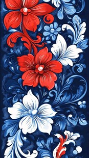 蓝底红蓝白花卉精美图案