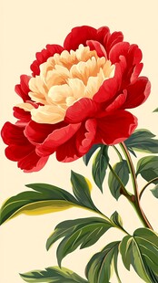 艳丽双色牡丹花插画