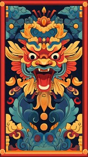 中式传统龙首图腾插画