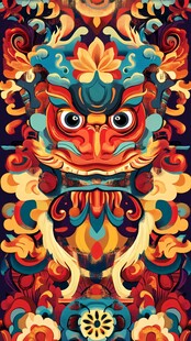 中式传统狮头吉祥图案