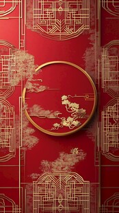 中式红金古典花纹装饰画