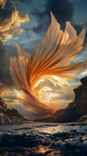 梦幻金色羽翼于山海间绽放