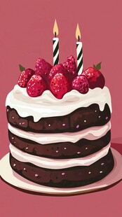草莓生日蛋糕插画