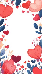 爱心花卉边框浪漫插画